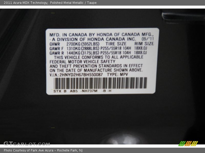Polished Metal Metallic / Taupe 2011 Acura MDX Technology