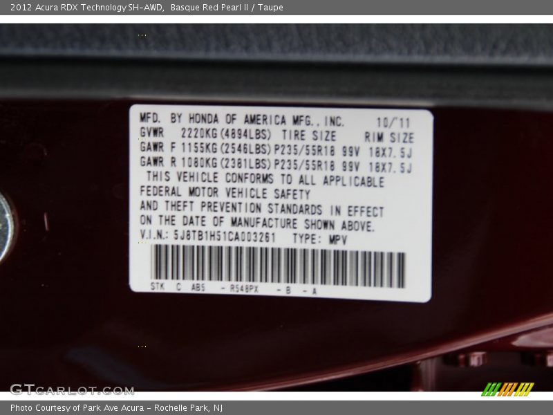 Basque Red Pearl II / Taupe 2012 Acura RDX Technology SH-AWD