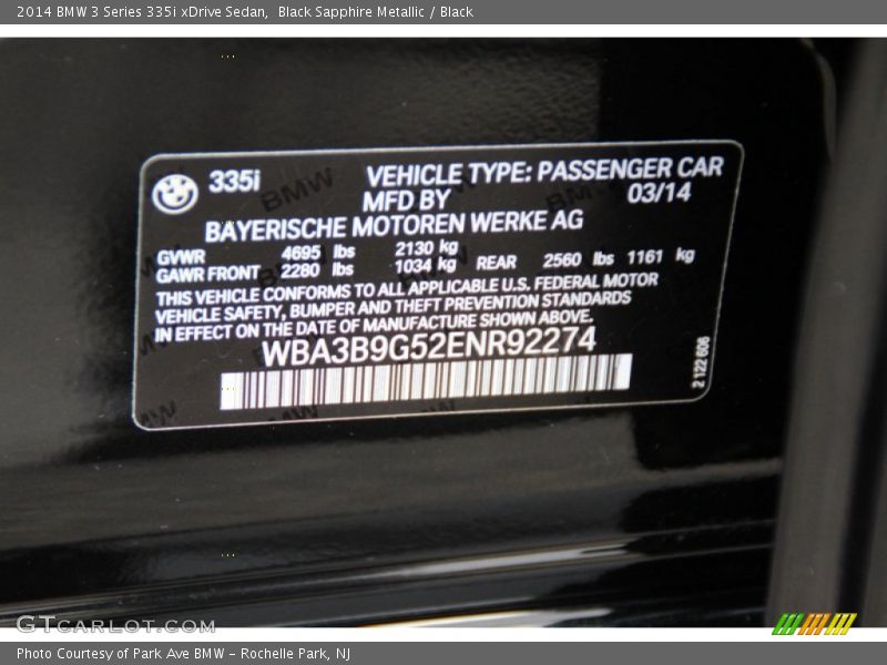 Black Sapphire Metallic / Black 2014 BMW 3 Series 335i xDrive Sedan