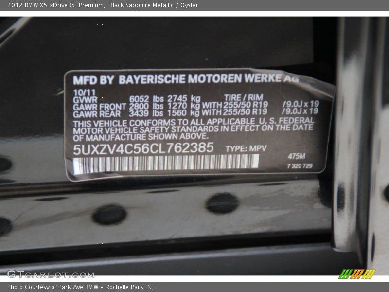 Black Sapphire Metallic / Oyster 2012 BMW X5 xDrive35i Premium