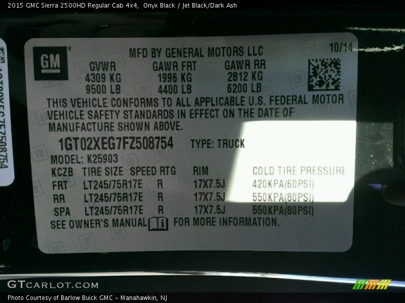 Onyx Black / Jet Black/Dark Ash 2015 GMC Sierra 2500HD Regular Cab 4x4