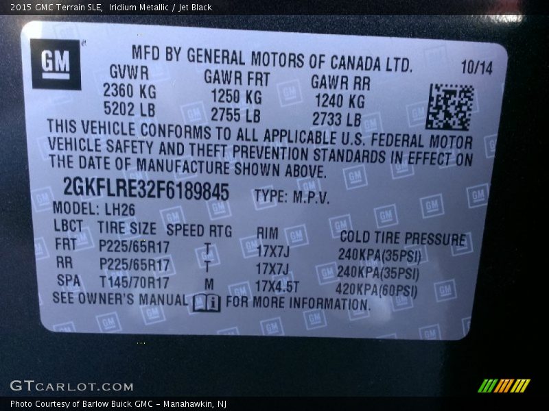 Iridium Metallic / Jet Black 2015 GMC Terrain SLE