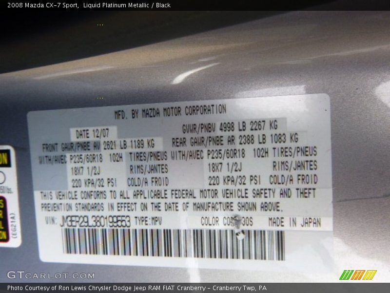 Liquid Platinum Metallic / Black 2008 Mazda CX-7 Sport