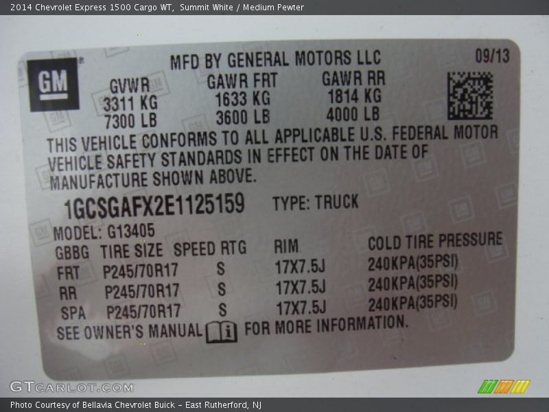 Summit White / Medium Pewter 2014 Chevrolet Express 1500 Cargo WT