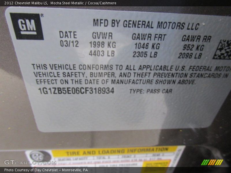 Mocha Steel Metallic / Cocoa/Cashmere 2012 Chevrolet Malibu LS