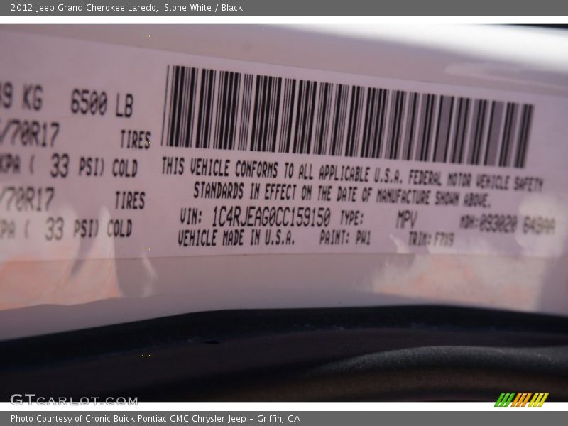 Stone White / Black 2012 Jeep Grand Cherokee Laredo