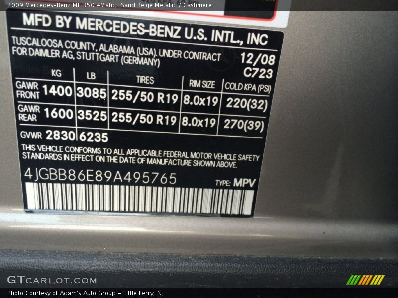 Sand Beige Metallic / Cashmere 2009 Mercedes-Benz ML 350 4Matic