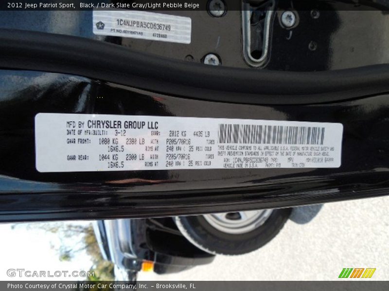 Black / Dark Slate Gray/Light Pebble Beige 2012 Jeep Patriot Sport