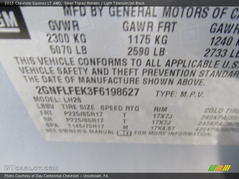 Silver Topaz Metallic / Light Titanium/Jet Black 2015 Chevrolet Equinox LT AWD