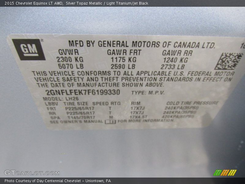 Silver Topaz Metallic / Light Titanium/Jet Black 2015 Chevrolet Equinox LT AWD