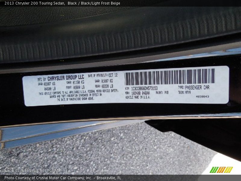 Black / Black/Light Frost Beige 2013 Chrysler 200 Touring Sedan