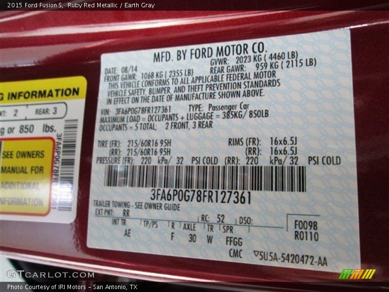 Ruby Red Metallic / Earth Gray 2015 Ford Fusion S