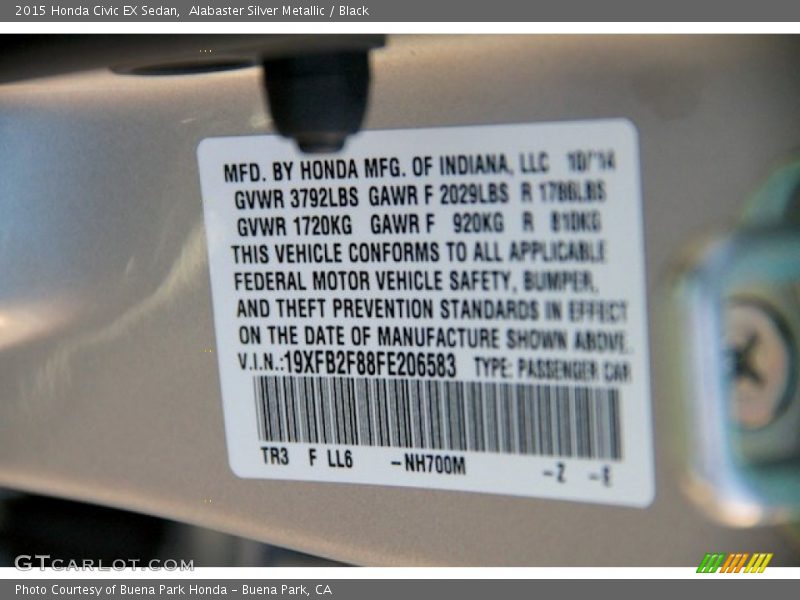 Alabaster Silver Metallic / Black 2015 Honda Civic EX Sedan