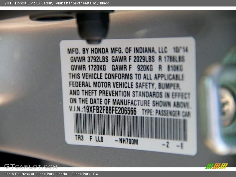 Alabaster Silver Metallic / Black 2015 Honda Civic EX Sedan