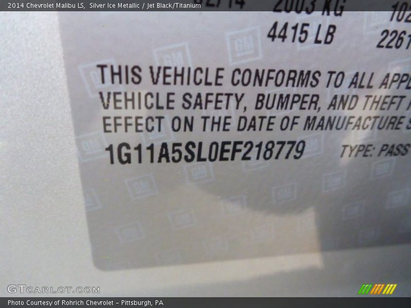 Silver Ice Metallic / Jet Black/Titanium 2014 Chevrolet Malibu LS