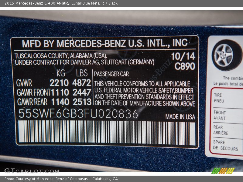 Lunar Blue Metallic / Black 2015 Mercedes-Benz C 400 4Matic