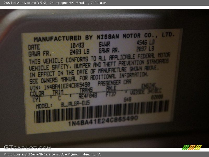 Champagne Mist Metallic / Cafe Latte 2004 Nissan Maxima 3.5 SL