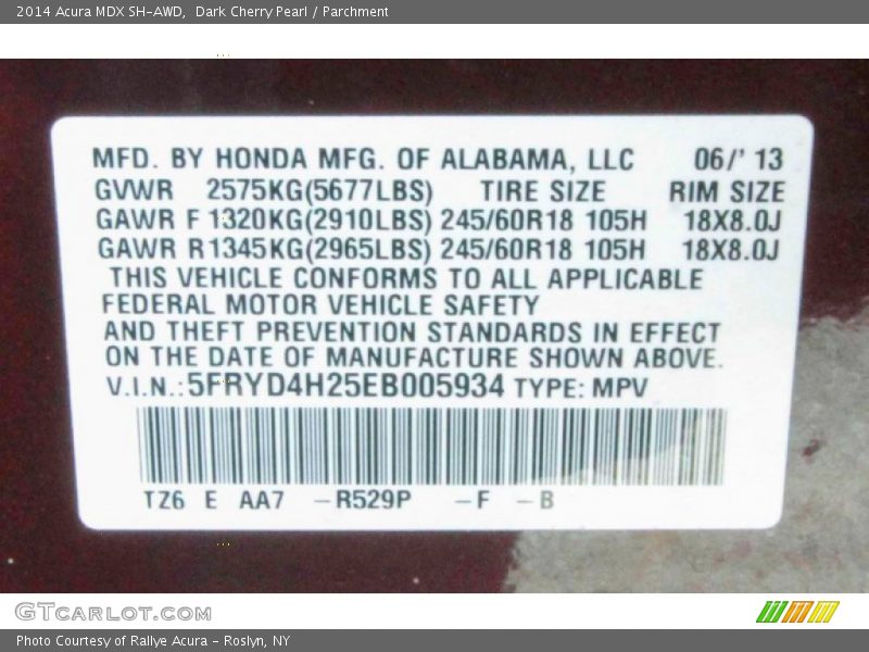 Dark Cherry Pearl / Parchment 2014 Acura MDX SH-AWD