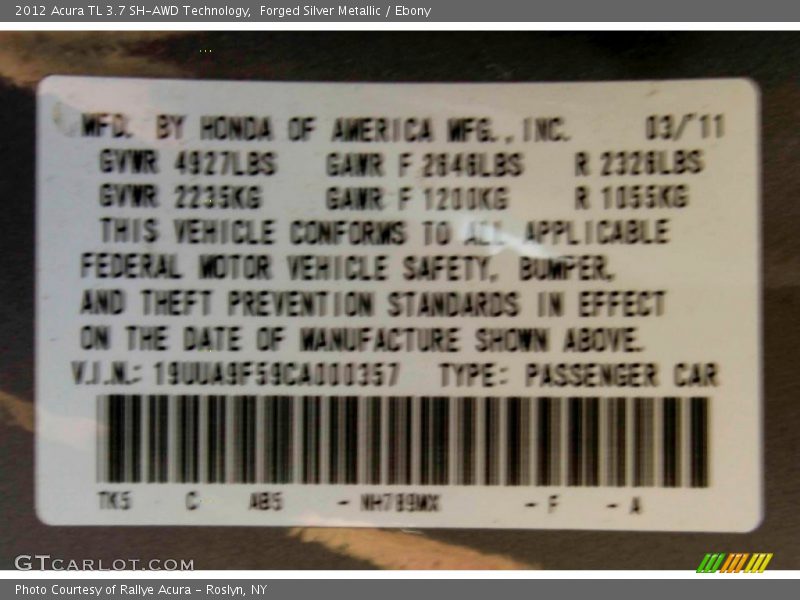 Forged Silver Metallic / Ebony 2012 Acura TL 3.7 SH-AWD Technology