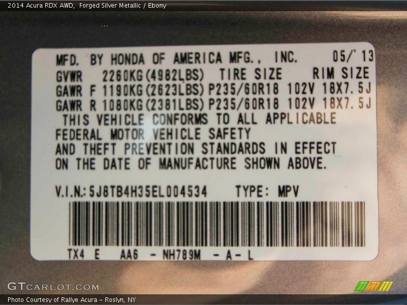 Forged Silver Metallic / Ebony 2014 Acura RDX AWD