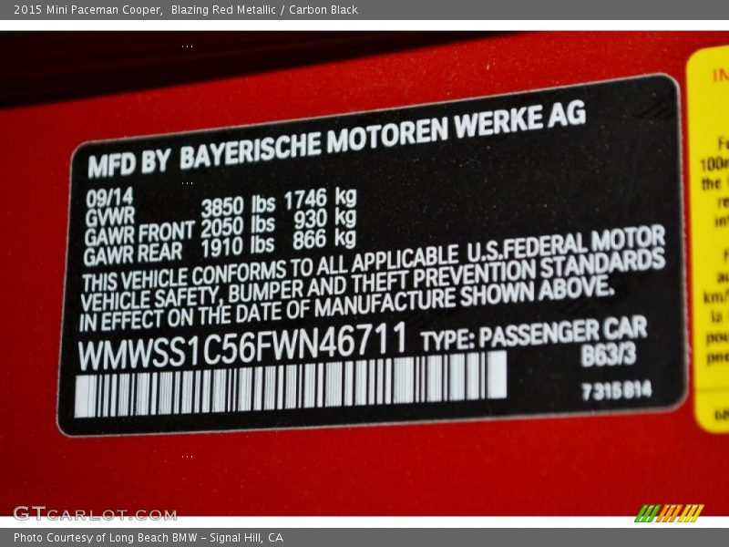 Blazing Red Metallic / Carbon Black 2015 Mini Paceman Cooper