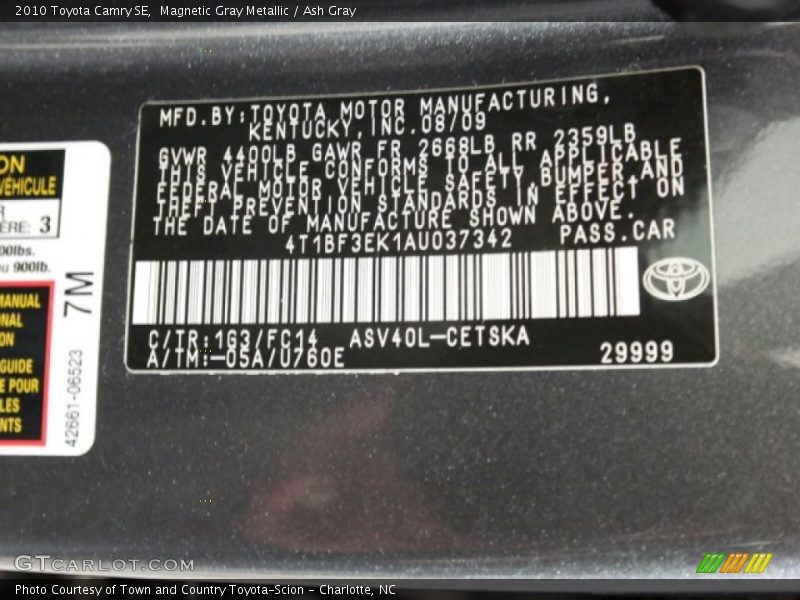 Magnetic Gray Metallic / Ash Gray 2010 Toyota Camry SE