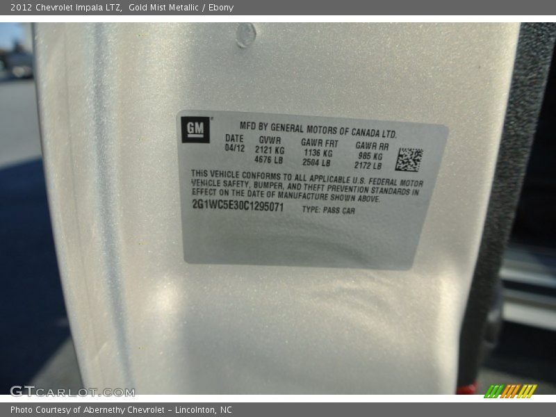 Gold Mist Metallic / Ebony 2012 Chevrolet Impala LTZ