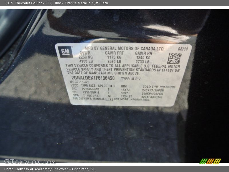 Black Granite Metallic / Jet Black 2015 Chevrolet Equinox LTZ