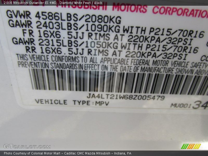 Diamond White Pearl / Black 2008 Mitsubishi Outlander ES 4WD