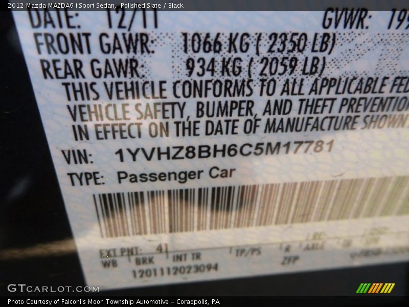 Polished Slate / Black 2012 Mazda MAZDA6 i Sport Sedan