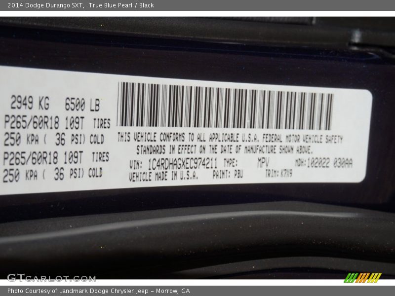 True Blue Pearl / Black 2014 Dodge Durango SXT