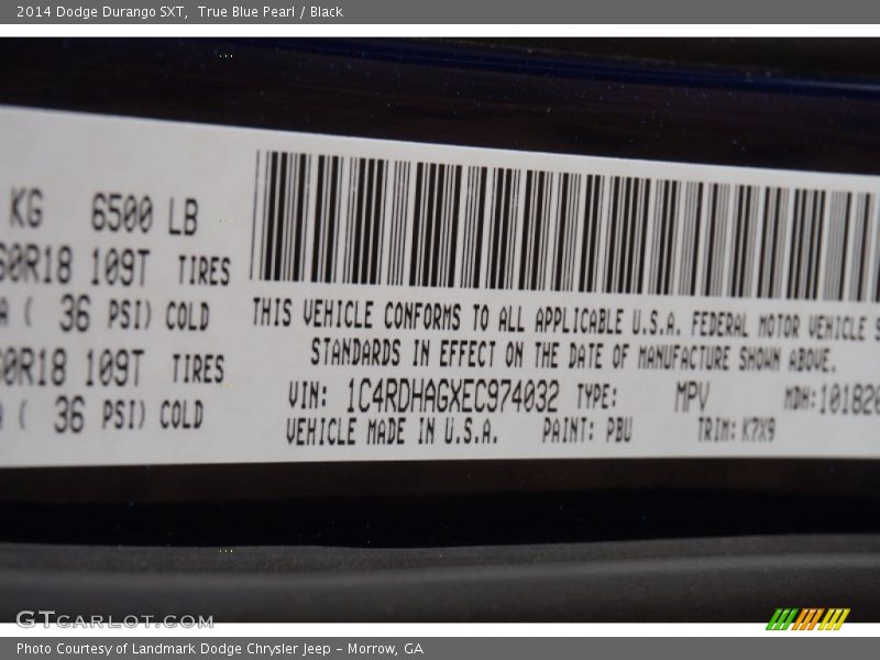 True Blue Pearl / Black 2014 Dodge Durango SXT