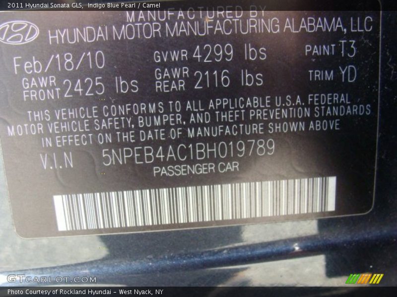 Indigo Blue Pearl / Camel 2011 Hyundai Sonata GLS