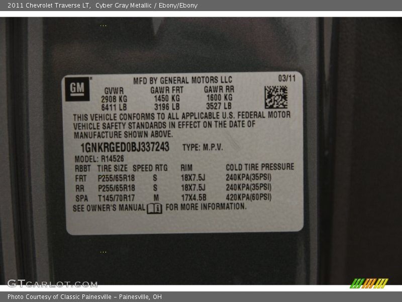 Cyber Gray Metallic / Ebony/Ebony 2011 Chevrolet Traverse LT
