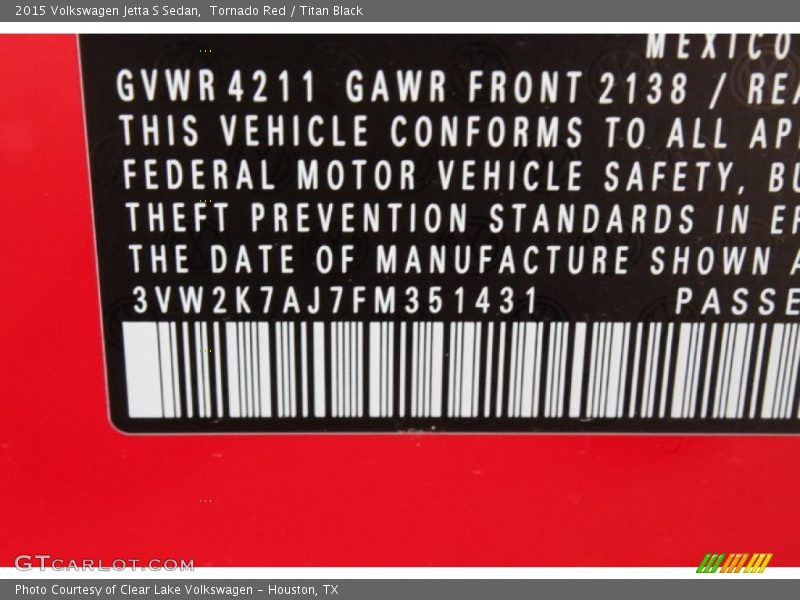 Tornado Red / Titan Black 2015 Volkswagen Jetta S Sedan