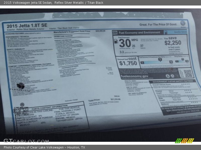 2015 Jetta SE Sedan Window Sticker