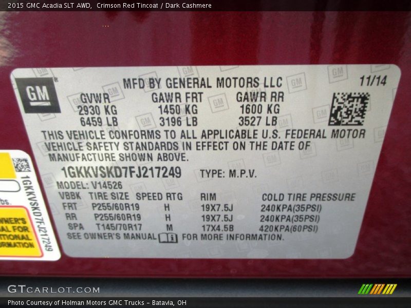 Crimson Red Tincoat / Dark Cashmere 2015 GMC Acadia SLT AWD