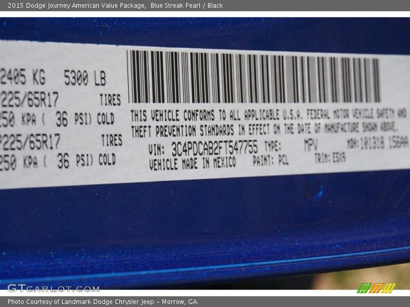 Blue Streak Pearl / Black 2015 Dodge Journey American Value Package