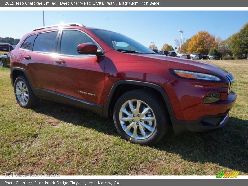Deep Cherry Red Crystal Pearl / Black/Light Frost Beige 2015 Jeep Cherokee Limited