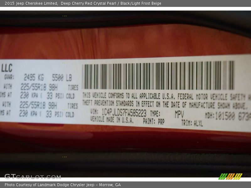 2015 Cherokee Limited Deep Cherry Red Crystal Pearl Color Code PRP