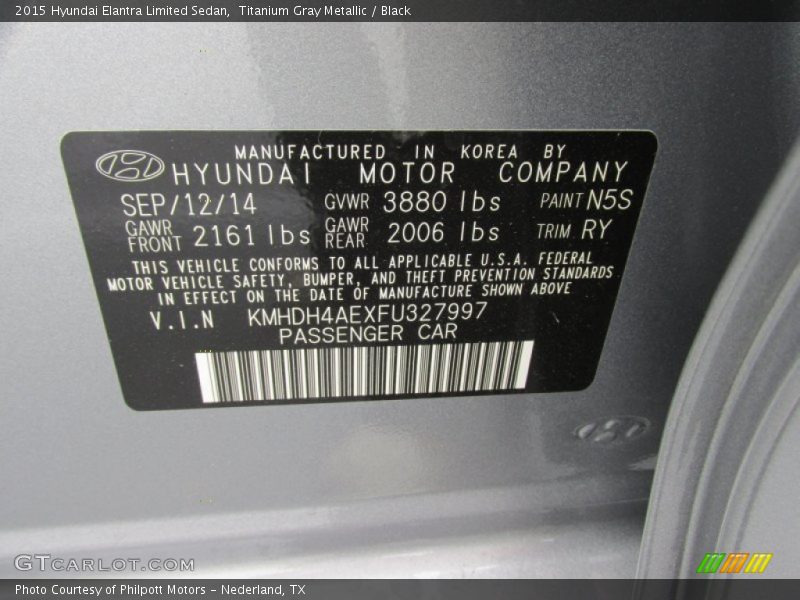 Titanium Gray Metallic / Black 2015 Hyundai Elantra Limited Sedan