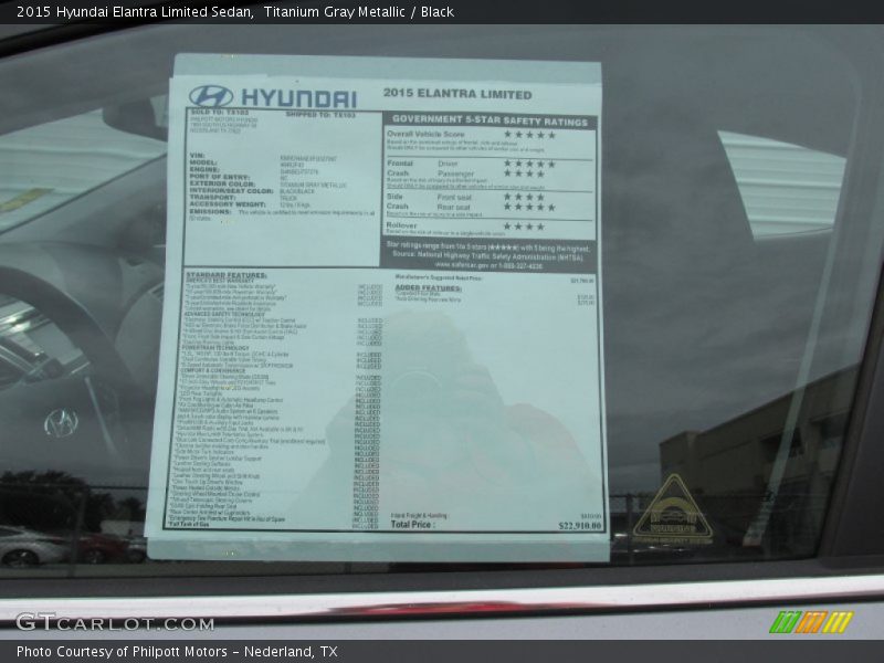 Titanium Gray Metallic / Black 2015 Hyundai Elantra Limited Sedan