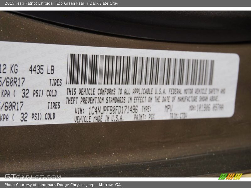 Eco Green Pearl / Dark Slate Gray 2015 Jeep Patriot Latitude
