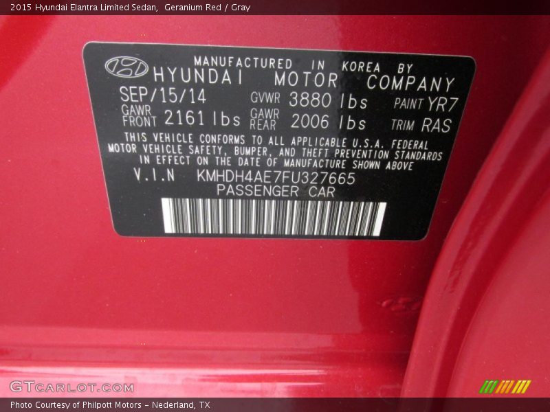 Geranium Red / Gray 2015 Hyundai Elantra Limited Sedan