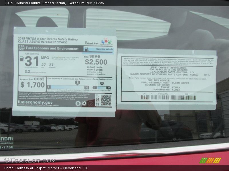 Geranium Red / Gray 2015 Hyundai Elantra Limited Sedan