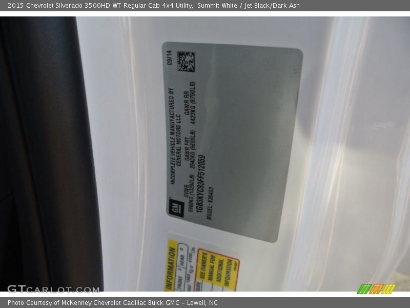 Summit White / Jet Black/Dark Ash 2015 Chevrolet Silverado 3500HD WT Regular Cab 4x4 Utility