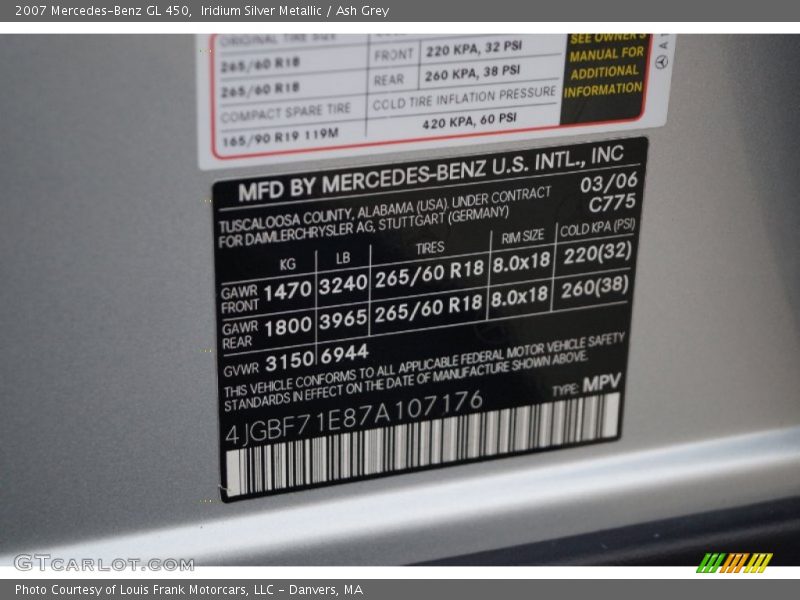 Iridium Silver Metallic / Ash Grey 2007 Mercedes-Benz GL 450
