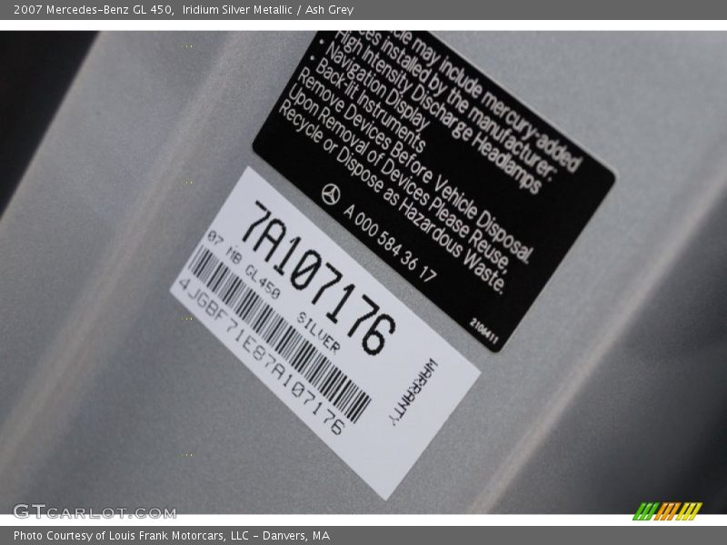 Iridium Silver Metallic / Ash Grey 2007 Mercedes-Benz GL 450