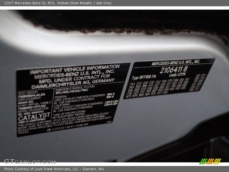 Iridium Silver Metallic / Ash Grey 2007 Mercedes-Benz GL 450