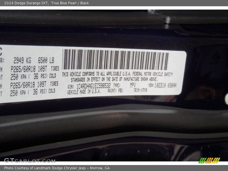 True Blue Pearl / Black 2014 Dodge Durango SXT